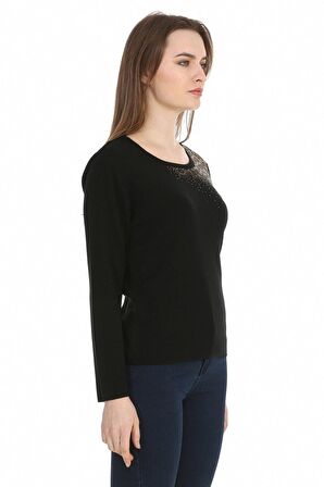 Kristal Taş Hotfix Detaylı İtalyan Yün Bluz