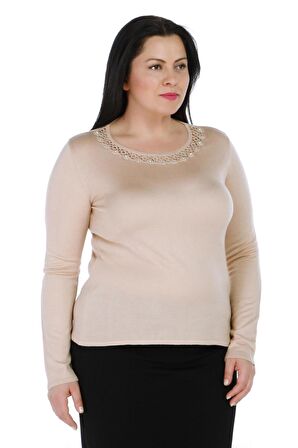 Yaka El Işi Işlemeli Kristal Taşlı Bluz