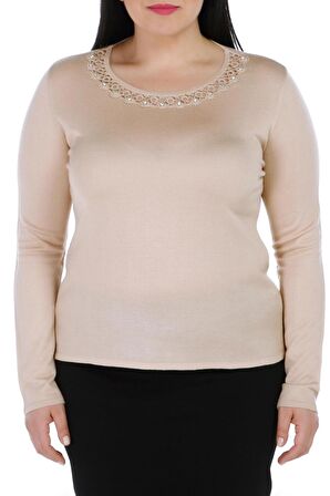 Yaka El Işi Işlemeli Kristal Taşlı Bluz