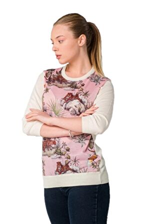 Kristal Doğal Yaşam Baskılı Örme Bluz