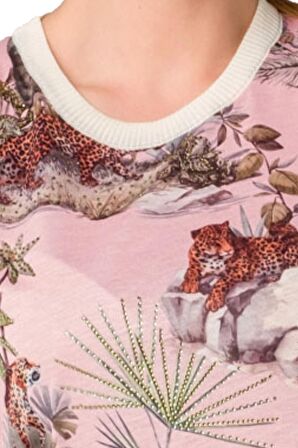 Kristal Doğal Yaşam Baskılı Örme Bluz