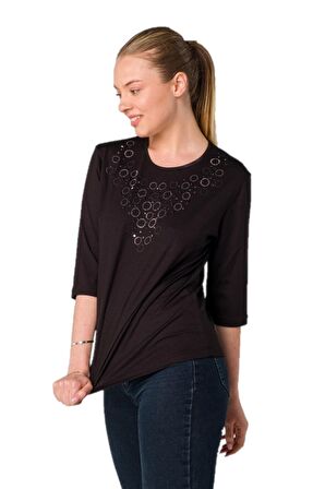 Kristal Baskılı Viskoz Örme Bluz