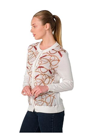 Kristal Zincir Baskılı Luxury Triko Örme Hırka