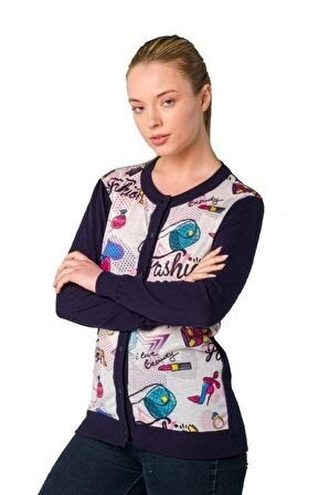 Kristal Fashion Baskılı Luxury Triko Örme Hırka