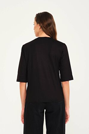 Tropikal Desen Basılı T-shirt Bluz