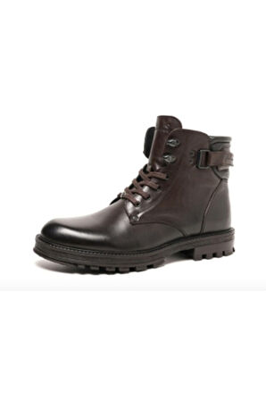 77648 Kahverenği Kışlık Bağcıklı Fermuarlı Deri Erkek Bot