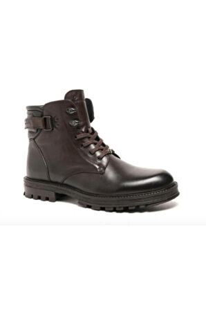 77648 Kahverenği Kışlık Bağcıklı Fermuarlı Deri Erkek Bot