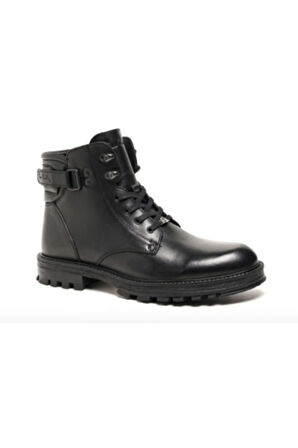 77648 Siyah Kışlık Bağcıklı Fermuarlı Deri Erkek Bot