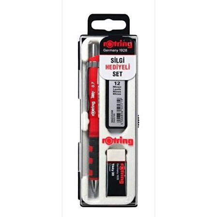 Rotring Tikyy 0.7 Kırmızı Versatil Kalem+Silgi+Uç Blister Okul Seti