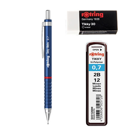 Rotring Retro Versatil Uçlu Kalem Uç-Silgi 3 lü Okul Seti 0.7