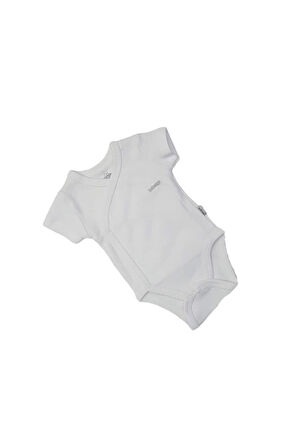 Unisex Bebek Beyaz Kravuze Kısa Kol Çıtçıtlı Badi 4023
