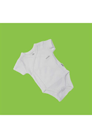 Unisex Bebek Beyaz Kravuze Kısa Kol Çıtçıtlı Badi 4023