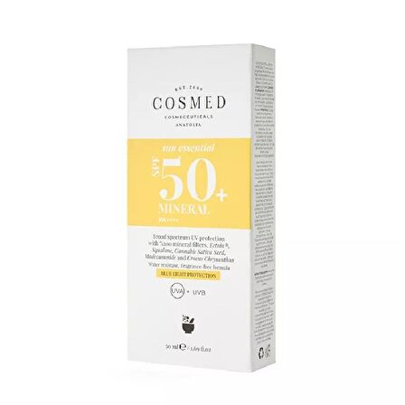 Cosmed Sun Essential Mineral 50+ Faktör Tüm Cilt Tipleri İçin Renksiz Güneş Koruyucu Krem 50 ml