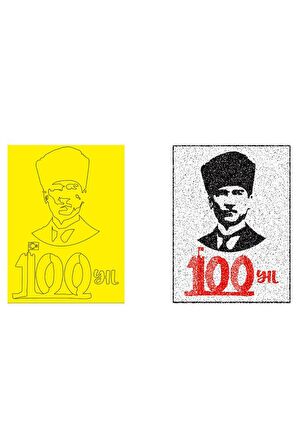 100, Yıl Atatürk Kum Boyama Kartı Seti Jumbo Boy 5 Adet-Red Castle KB-RC-058