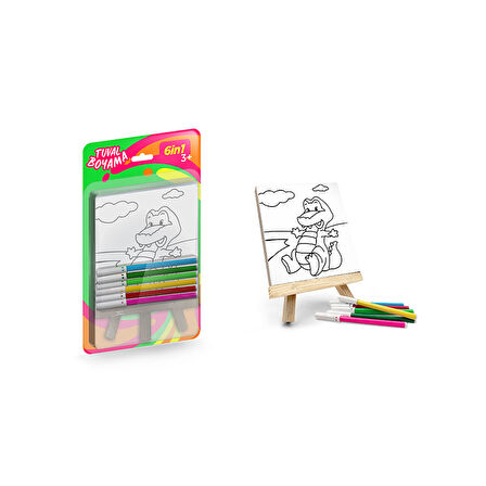 Mini Tuval Boyama Seti 1 Şövale+6 Tuval+6 Keçeli Kalem-Red Castle ST-01