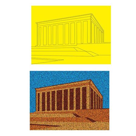 Anıtkabir, 15 Adet Büyük Boy A4, Kum Boyama Kartı Seti-Red Castle KB-RC-152