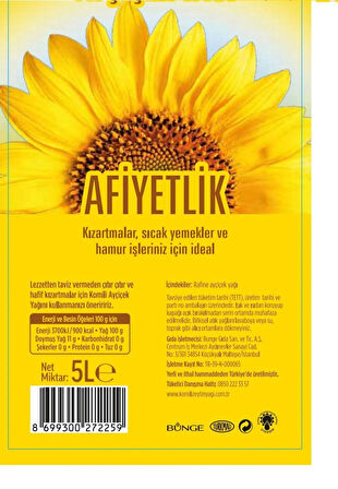 Komili Ayçiçek Yağı 5 Lt Dar Ağız Pet Şişe