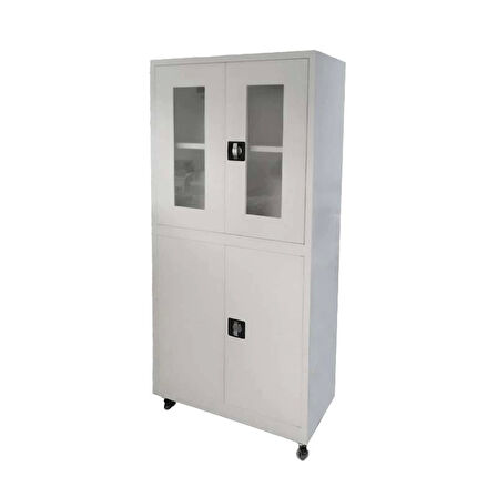 Çift Kapılı Metal Dolap Kilitli, Raflı, Dayanıklı ve Şık Depolama Dolabı E-104