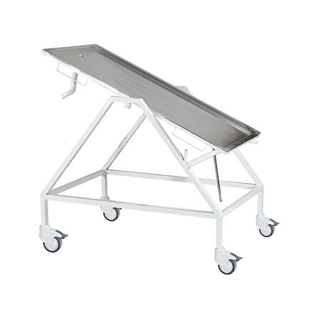 Veteriner Muayene Masası | Eğim Ayarlı, Atık Giderli, Tekerlekli Paslanmaz Çelik Tabla E-278/B