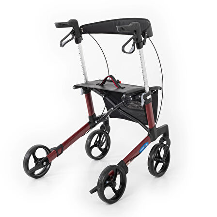Comfort Plus Rolatör Yürüteç Bordo | Alüminyum Şase, Katlanabilir Frenli 8'' Tekerlekli, Oturaklı ve Sepetli Lux Model, Spirit-X3
