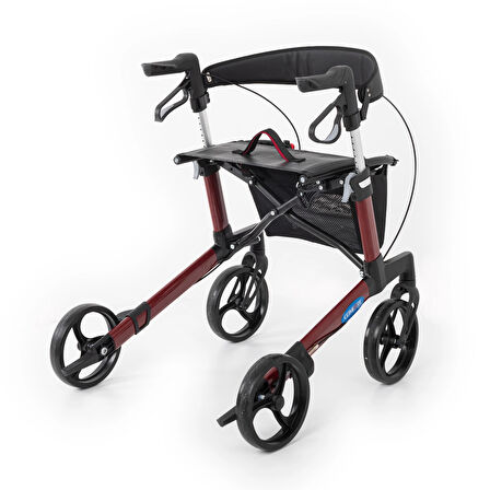 Comfort Plus Rolatör Yürüteç Bordo | Alüminyum Şase, Katlanabilir Frenli 8'' Tekerlekli, Oturaklı ve Sepetli Lux Model, Spirit-X3