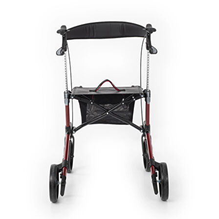Comfort Plus Rolatör Yürüteç Bordo | Alüminyum Şase, Katlanabilir Frenli 8'' Tekerlekli, Oturaklı ve Sepetli Lux Model, Spirit-X3