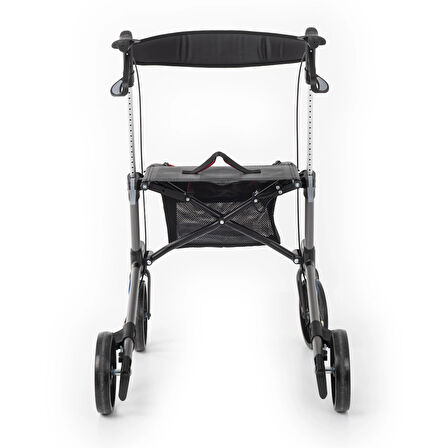 Comfort Plus Rolatör Yürüteç Gri | Alüminyum Şase, Katlanabilir 8” Frenli Tekerlekli, Oturaklı ve Sepetli Lux Model, Spirit-X3