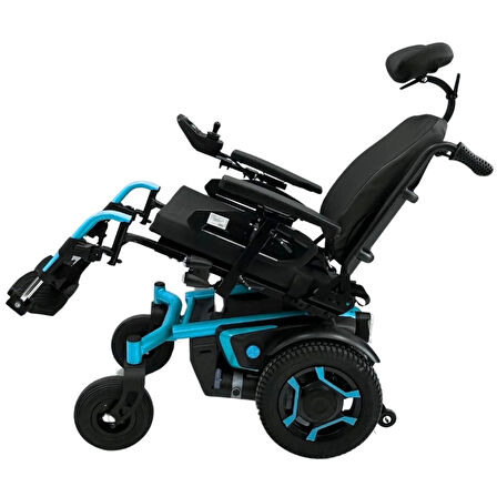 Poylin Fonksiyonel Akülü Tekerlekli Sandalye Mavi | Ayarlanabilir Oturum Genişliği, 45 Km Menzil, Elektromanyetik Fren P267