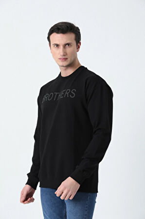 BROTHERS ERKEK OVERSIZE BİSİKLET YAKALI 2 İPLİK PENYE SWEATSHIRT SİYAH