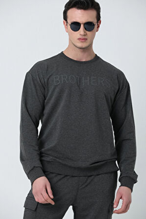 BROTHERS ERKEK OVERSIZE BİSİKLET YAKALI 2 İPLİK PENYE SWEATSHIRT ANTRASİT