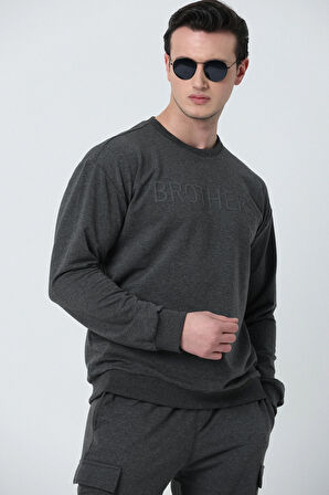 BROTHERS ERKEK OVERSIZE BİSİKLET YAKALI 2 İPLİK PENYE SWEATSHIRT ANTRASİT