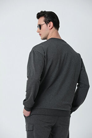 BROTHERS ERKEK OVERSIZE BİSİKLET YAKALI 2 İPLİK PENYE SWEATSHIRT ANTRASİT