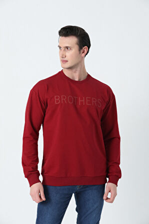 BROTHERS ERKEK OVERSIZE BİSİKLET YAKALI 2 İPLİK PENYE SWEATSHIRT BORDO