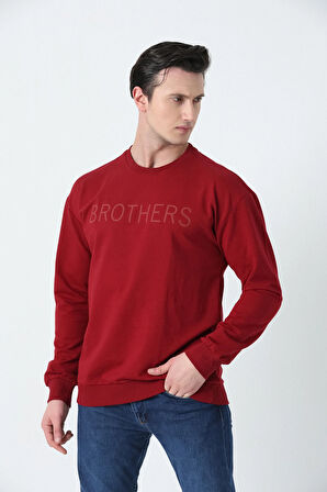 BROTHERS ERKEK OVERSIZE BİSİKLET YAKALI 2 İPLİK PENYE SWEATSHIRT BORDO