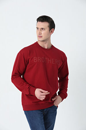 BROTHERS ERKEK OVERSIZE BİSİKLET YAKALI 2 İPLİK PENYE SWEATSHIRT BORDO