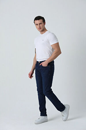 BROTHERS ERKEK COMFORT FIT NORMAL BEL  DÜZ PAÇA 5 CEPLİ ESNEK DENIM KUMAŞ JEAN KOT PANTOLON İNDİGO MAVİ