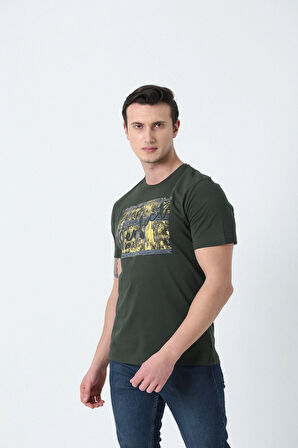 BROTHERS ERKEK BİSİKLET YAKA BASKILI KOTON T-SHIRT SARMAŞIK YEŞİLİ