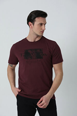 BROTHERS ERKEK BİSİKLET YAKA BASKILI KOTON T-SHIRT BORDO