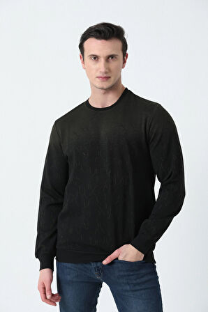 BROTHERS ERKEK RAHAT KESİM BİSİKLET YAKA ÇİFT RENKLİ DESENLİ YUMUŞAK DOKULU JAKARLI SWEATSHIRT ORMAN YEŞİLİ