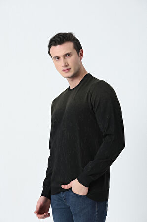 BROTHERS ERKEK RAHAT KESİM BİSİKLET YAKA ÇİFT RENKLİ DESENLİ YUMUŞAK DOKULU JAKARLI SWEATSHIRT ORMAN YEŞİLİ