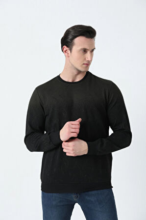 BROTHERS ERKEK RAHAT KESİM BİSİKLET YAKA ÇİFT RENKLİ DESENLİ YUMUŞAK DOKULU JAKARLI SWEATSHIRT ORMAN YEŞİLİ