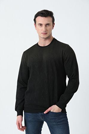 BROTHERS ERKEK RAHAT KESİM BİSİKLET YAKA ÇİFT RENKLİ DESENLİ YUMUŞAK DOKULU JAKARLI SWEATSHIRT ORMAN YEŞİLİ