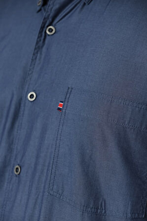 BROTHERS ERKEK COMFORT FIT UZUN KOL TEK CEPLİ YIKAMALI DENIM KUMAŞ GÖMLEK İNDİGO MAVİ