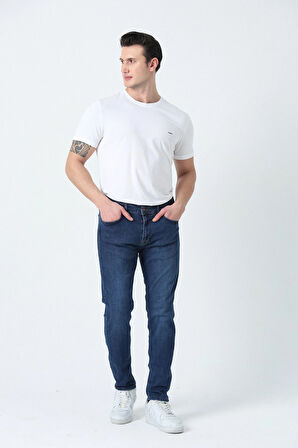 BROTHERS ERKEK SLIM FIT NORMAL BEL DÜZ PAÇA 5 CEPLİ ESNEK DENIM KUMAŞ JEAN KOT PANTOLON KOYU LACİVERT