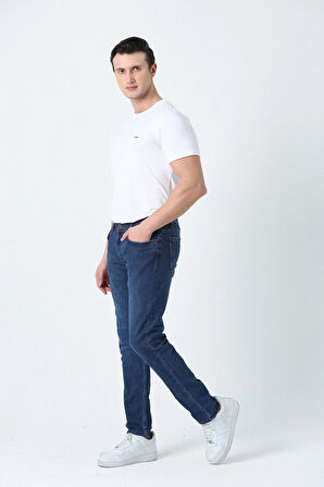 BROTHERS ERKEK SLIM FIT NORMAL BEL DÜZ PAÇA 5 CEPLİ ESNEK DENIM KUMAŞ JEAN KOT PANTOLON KOYU LACİVERT