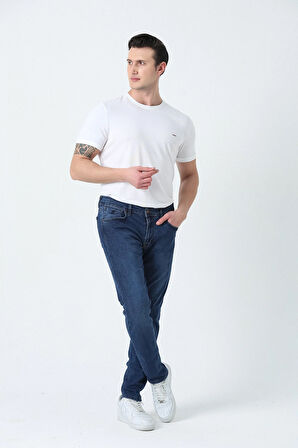 BROTHERS ERKEK SLIM FIT NORMAL BEL DÜZ PAÇA 5 CEPLİ ESNEK DENIM KUMAŞ JEAN KOT PANTOLON KOYU LACİVERT