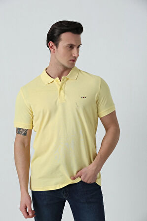 BROTHERS ERKEK POLO YAKA LOGO NAKIŞLI PİKE DOKULU T-SHIRT SARI