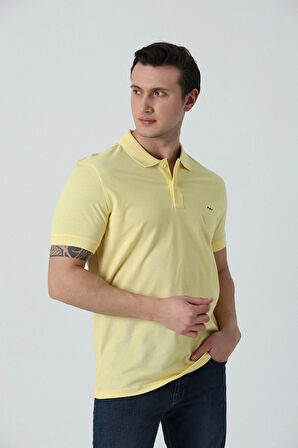 BROTHERS ERKEK POLO YAKA LOGO NAKIŞLI PİKE DOKULU T-SHIRT SARI