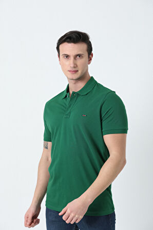 BROTHERS ERKEK POLO YAKA LOGO NAKIŞLI PİKE DOKULU T-SHIRT ORMAN YEŞİLİ