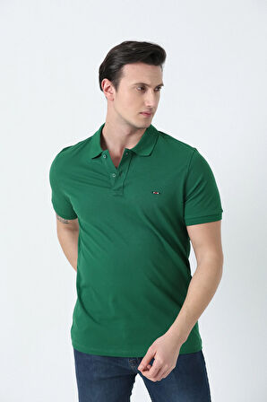 BROTHERS ERKEK POLO YAKA LOGO NAKIŞLI PİKE DOKULU T-SHIRT ORMAN YEŞİLİ